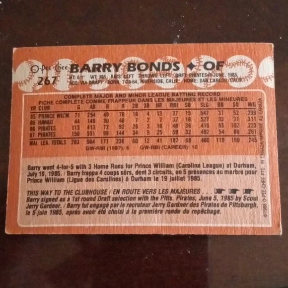 Barry Bonds Rookie Card - Picture 2 of 2
